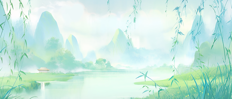 千庫網_清明節(jié)清明中國風山水綠色淡雅古風背景插畫_插畫編號312936